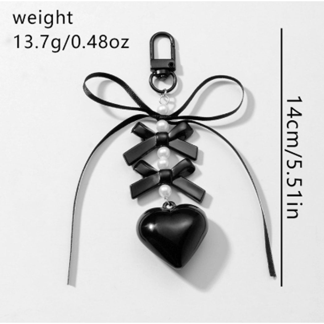 Keypus - Glossy Heart and Ribbon Bow Pendant Keychain