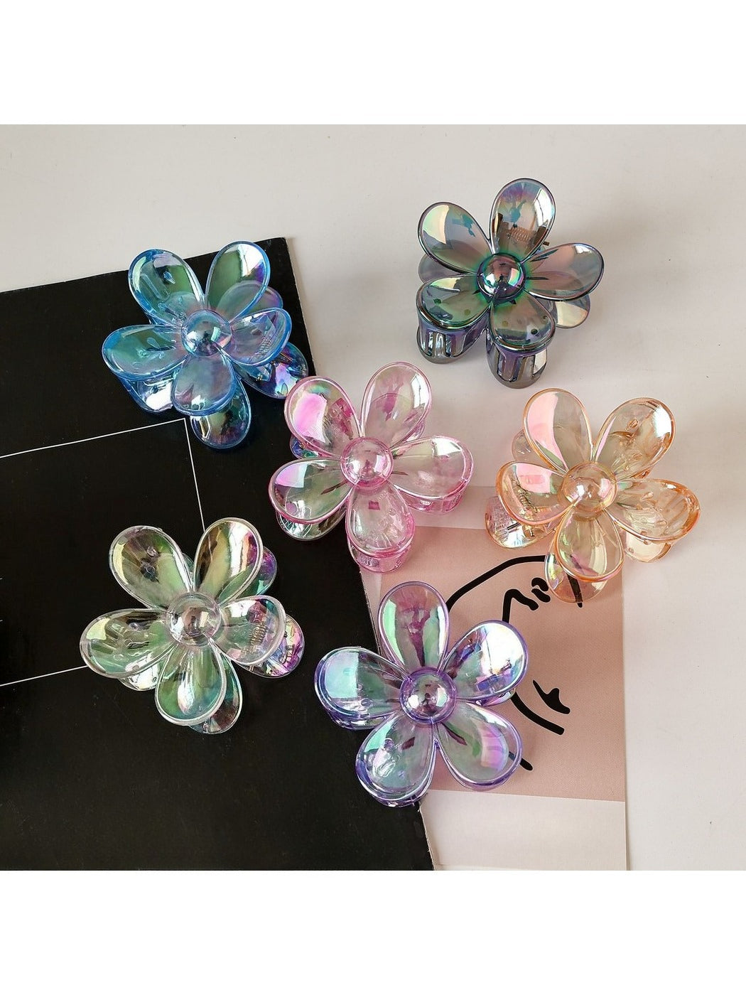 Beau - Iridescent Petal Plastic Flower Claw Clip