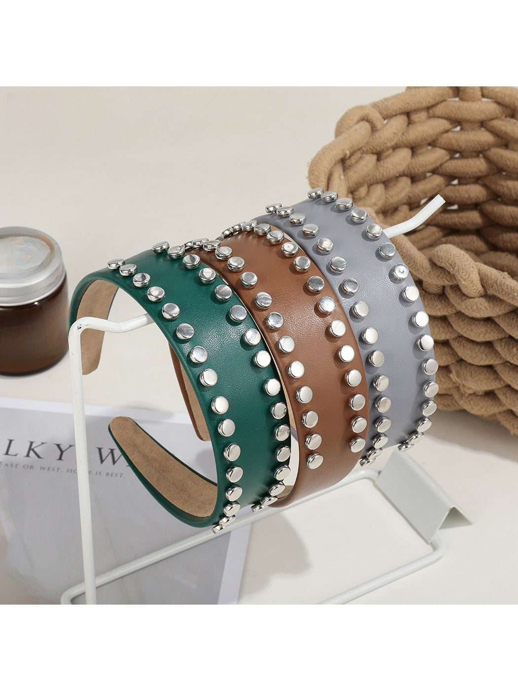 Gifty - PU Double Row Studded Geometric Headband