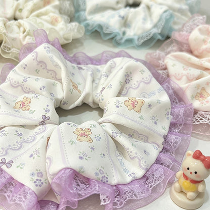 Gifty - Polyester Floral Ruffle Trim Scrunchie