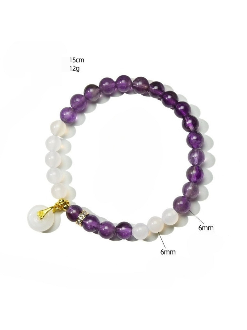 Lovra bracelet worn on wrist highlighting purple crystals and silver beads
