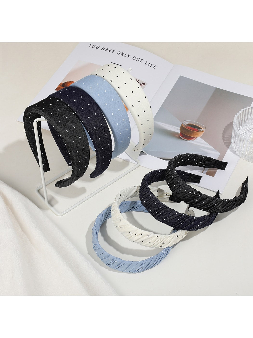 Gifty - Polka Dot Pleated Fabric Wide Edge Headband