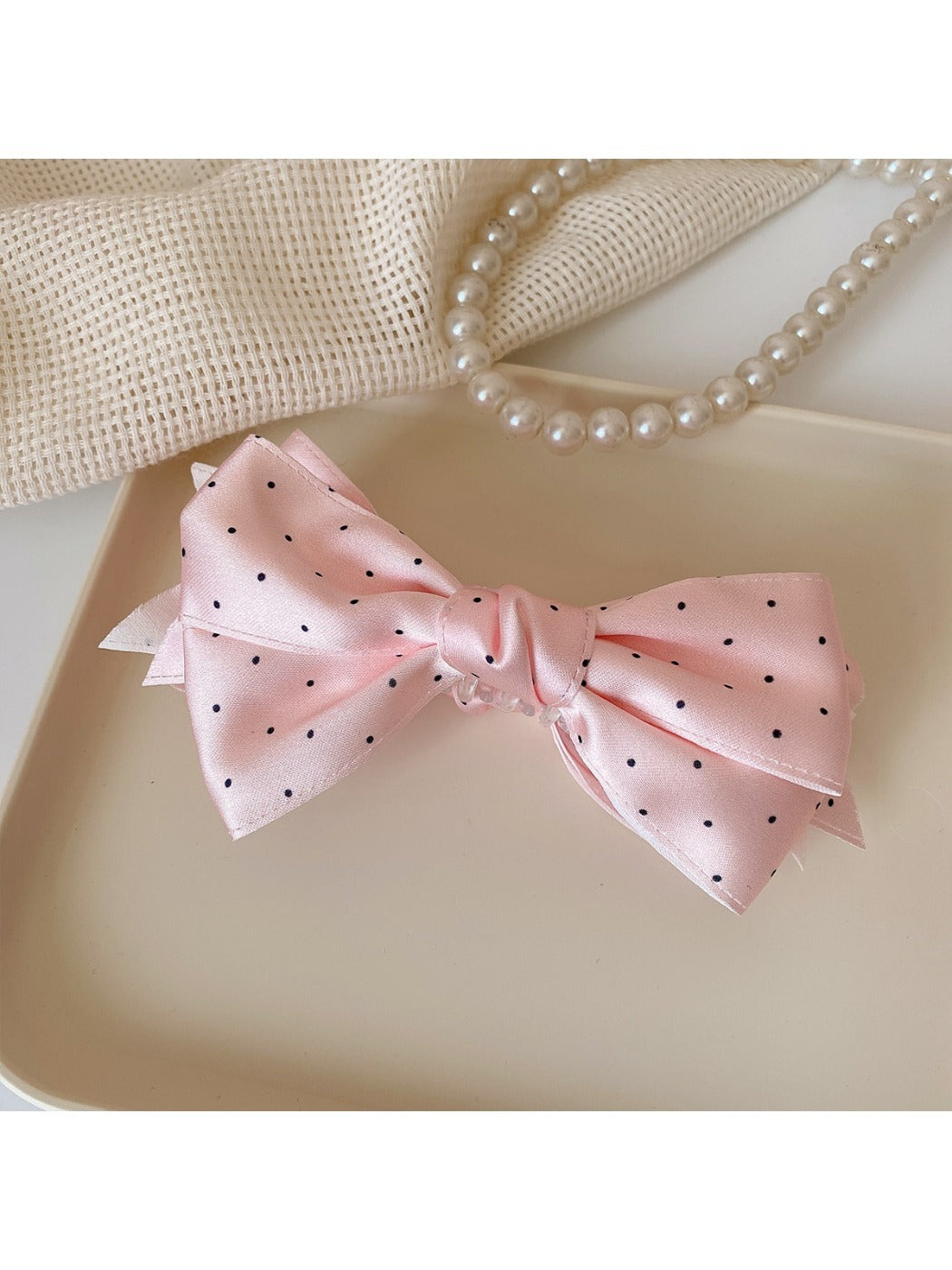 Beau - Polka Dot Satin Bow Hair Clip