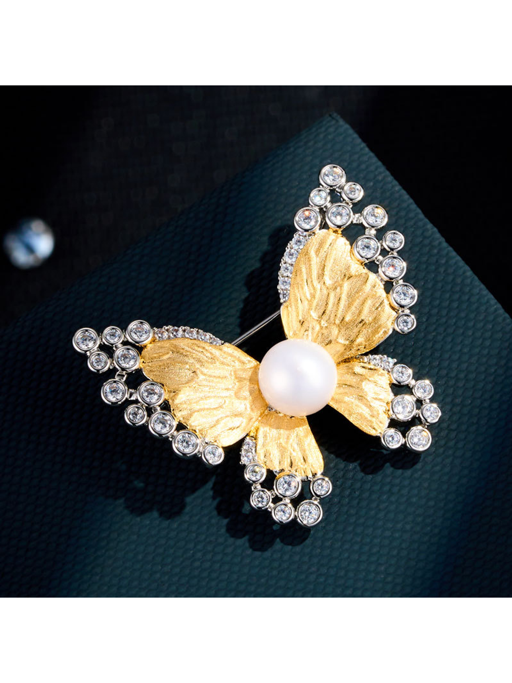 Brovia - Brushed Butterfly Two Tone Alloy Brooch Pin