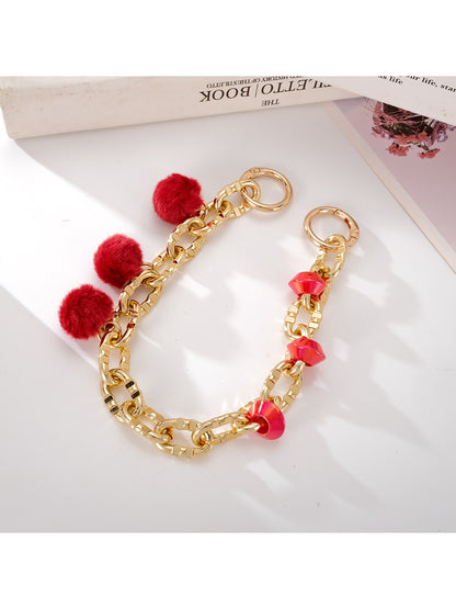 Keypus - Plush Pom Chain Detail Beaded Phone Charm