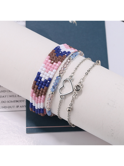 Lovra boho stackable beaded bracelets arranged in a circular pattern