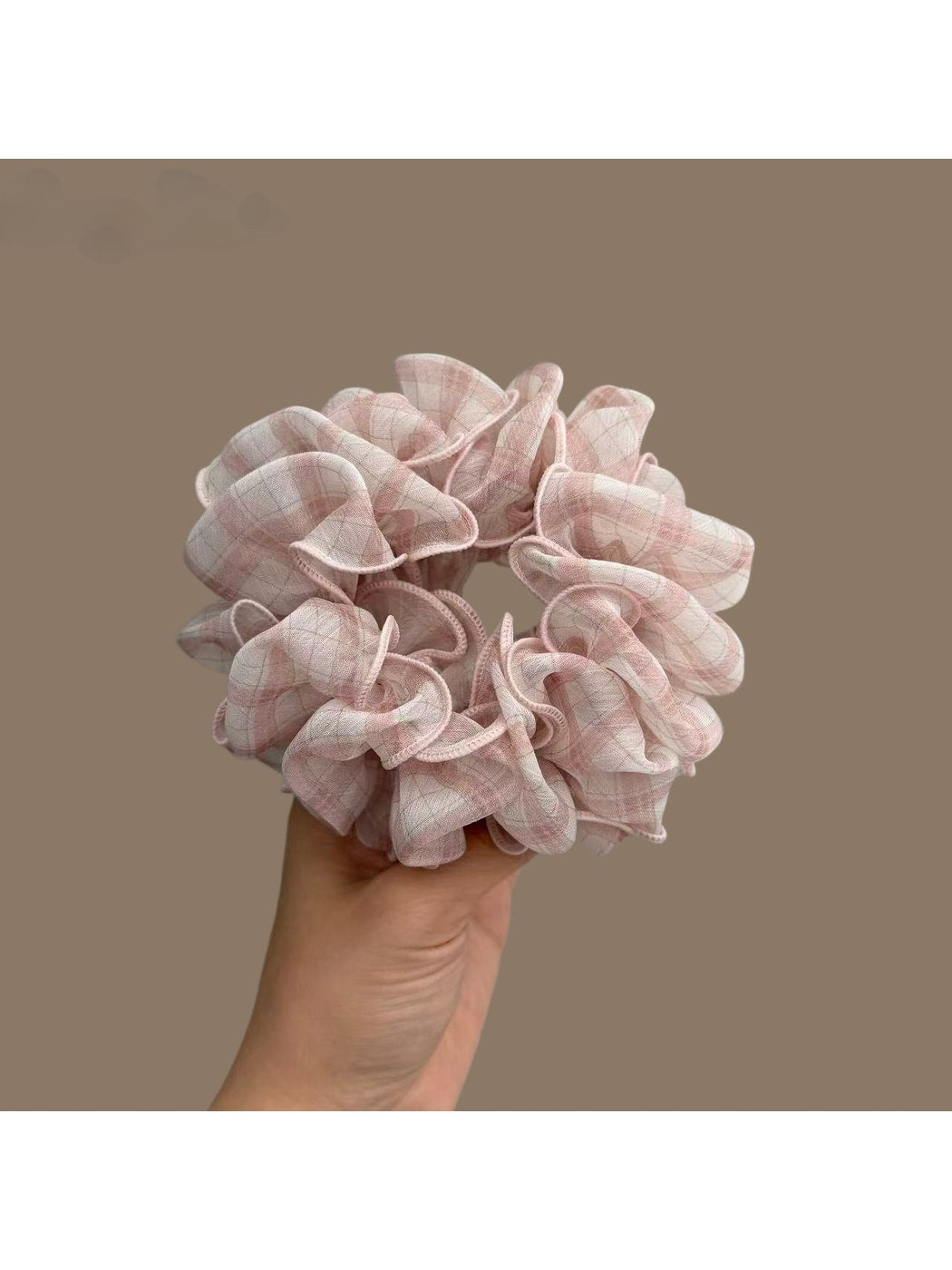 Gifty - Plaid Ruffle Polyester Fabric Scrunchie