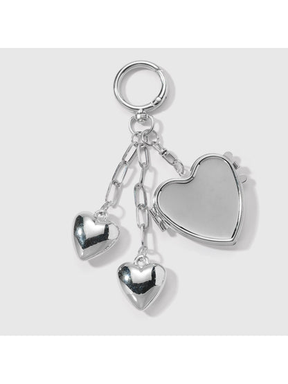 Keypus - Silver Tone Heart Mirror Charm Chain Keychain