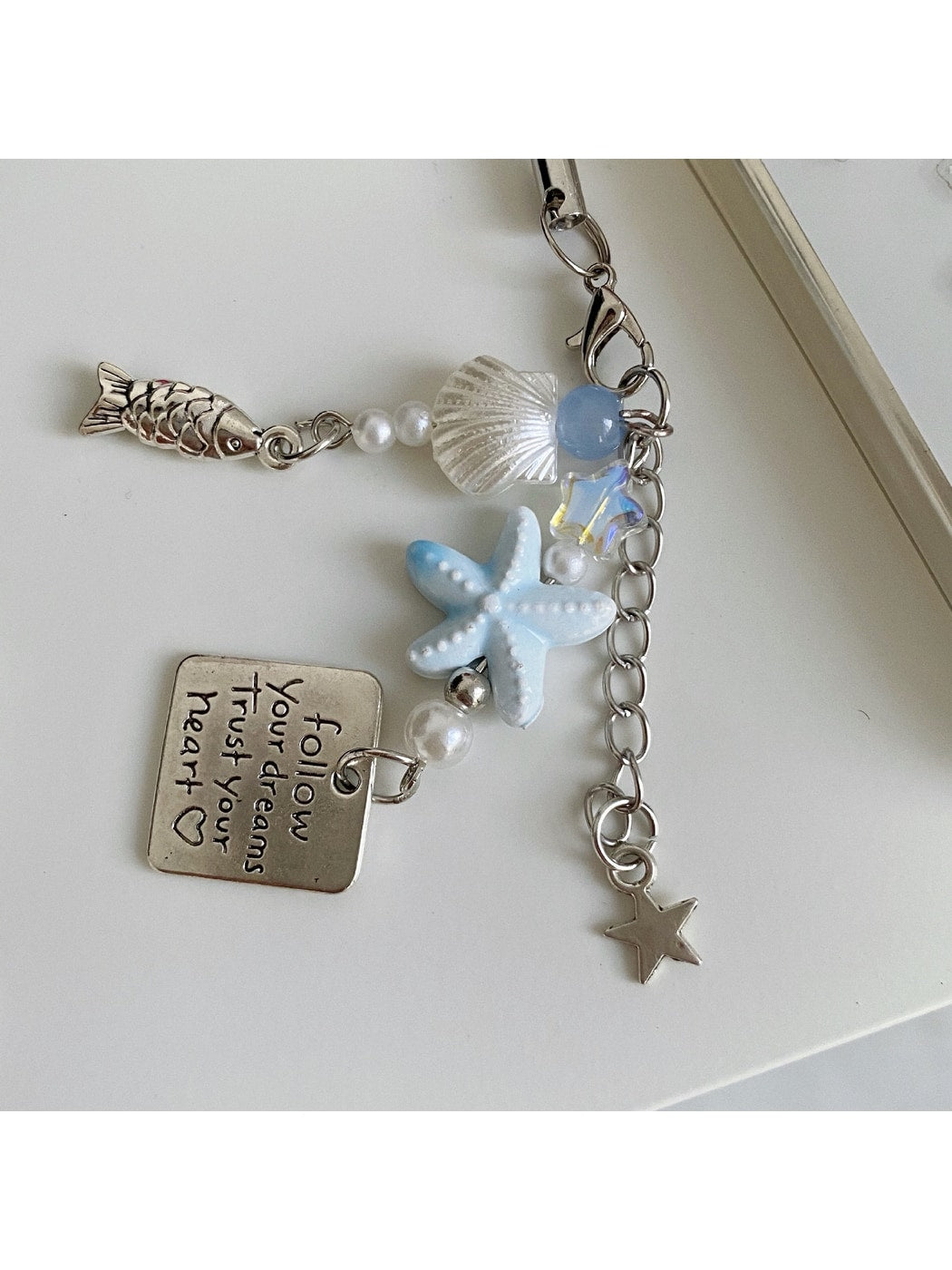 Keypus - Ceramic Starfish Fish Detail Beaded Phone Charm