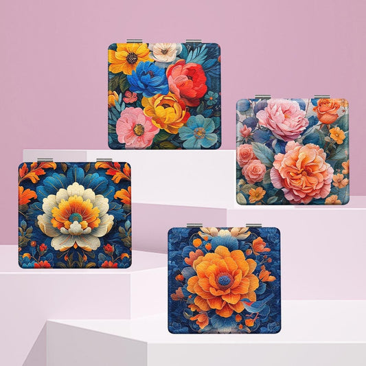Mirroray - Portable PU and Glass Floral Makeup Mirror