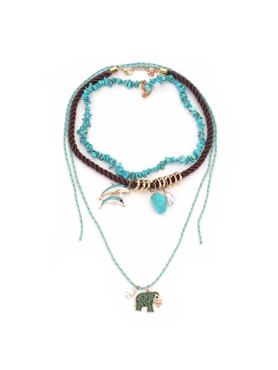 Nozari - Boho Style Elephant Pendant Cord Chain Necklace