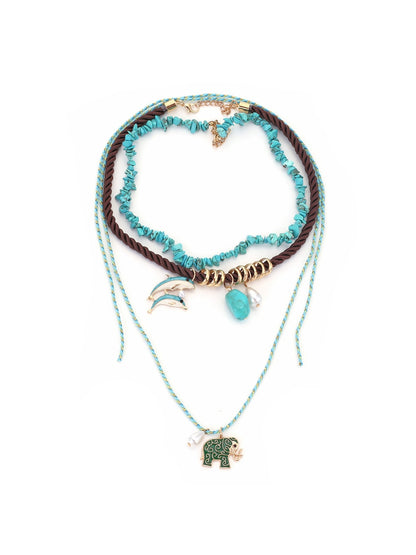 Nozari - Boho Style Elephant Pendant Cord Chain Necklace