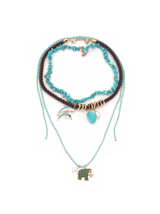 Nozari - Boho Style Elephant Pendant Cord Chain Necklace