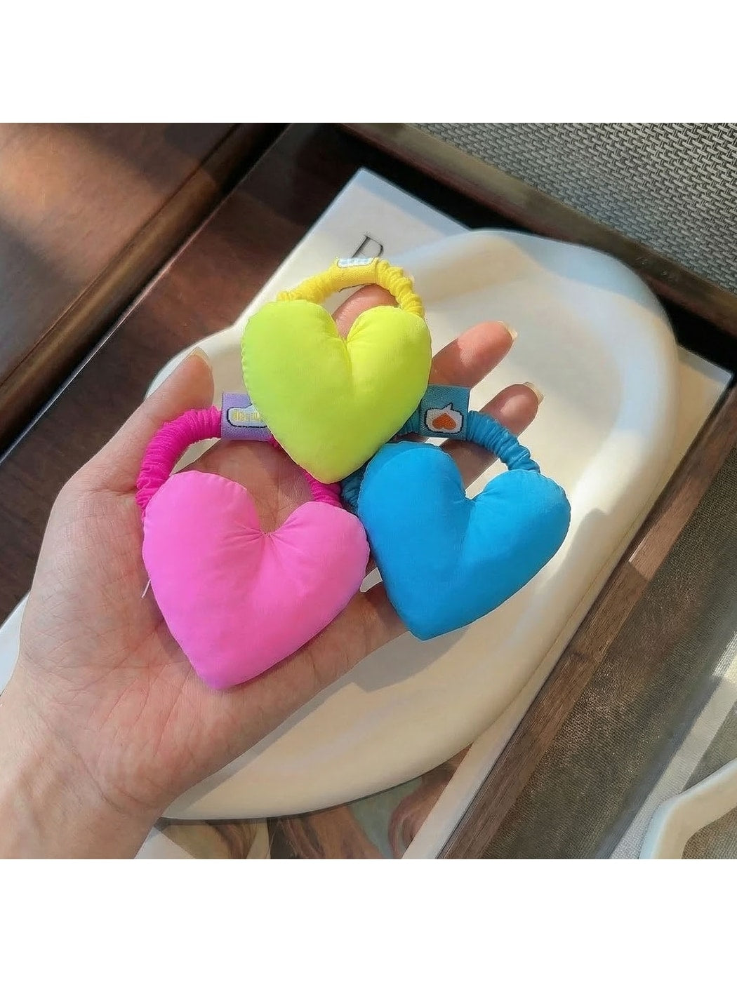 Gifty - Padded Heart Polyester Fabric Hair Tie