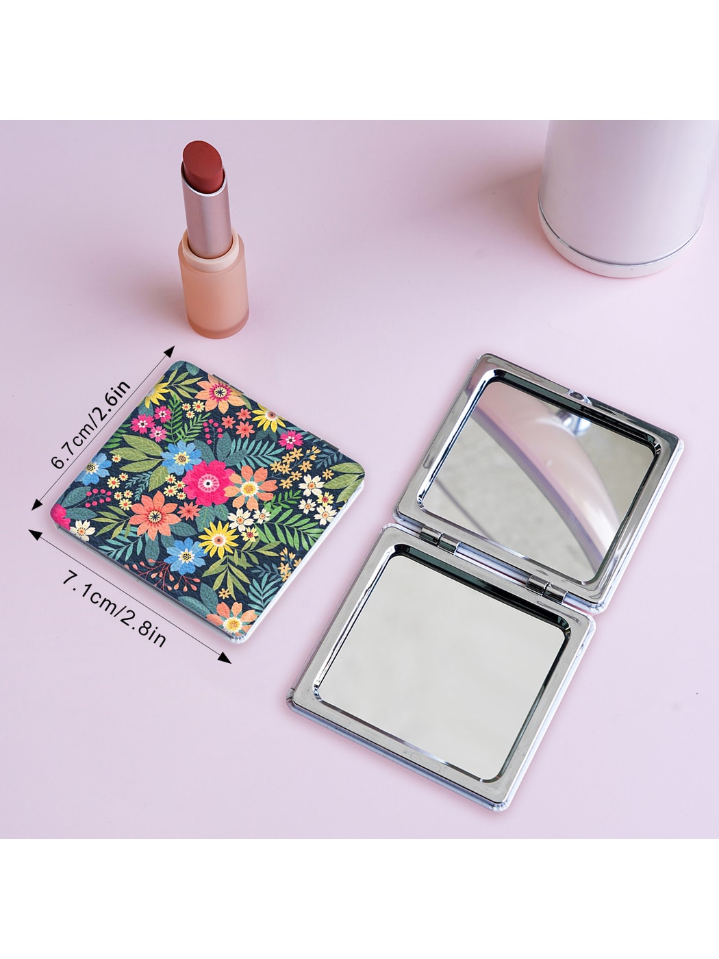 Mirroray - Cartoon Floral Print Folding Makeup Mirror