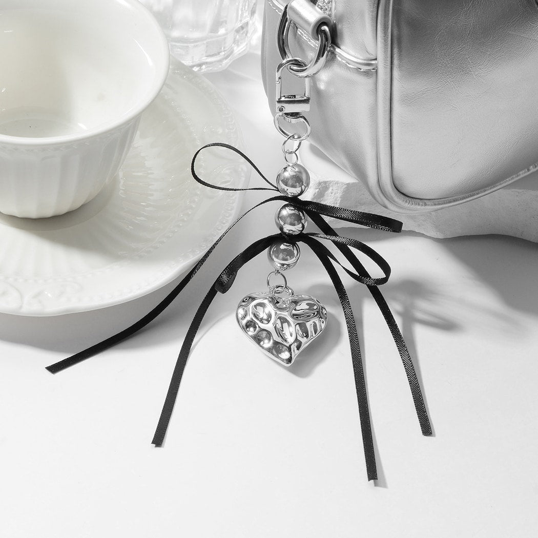 Keypus - Silver Tone Bow and Heart Keychain