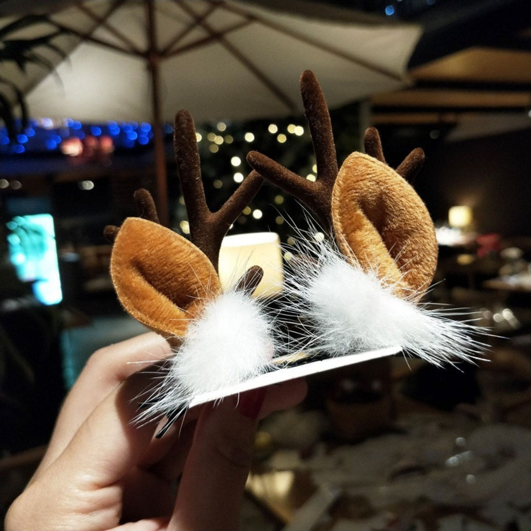 Beau - Christmas Deer Antler Glitter Bow Hair Clip