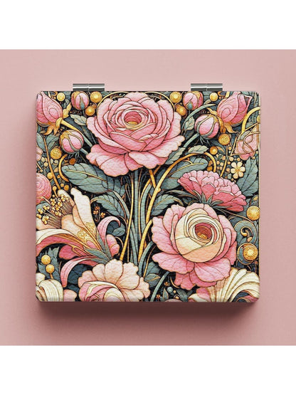Mirroray - Bright Floral Print Foldable Portable Makeup Mirror