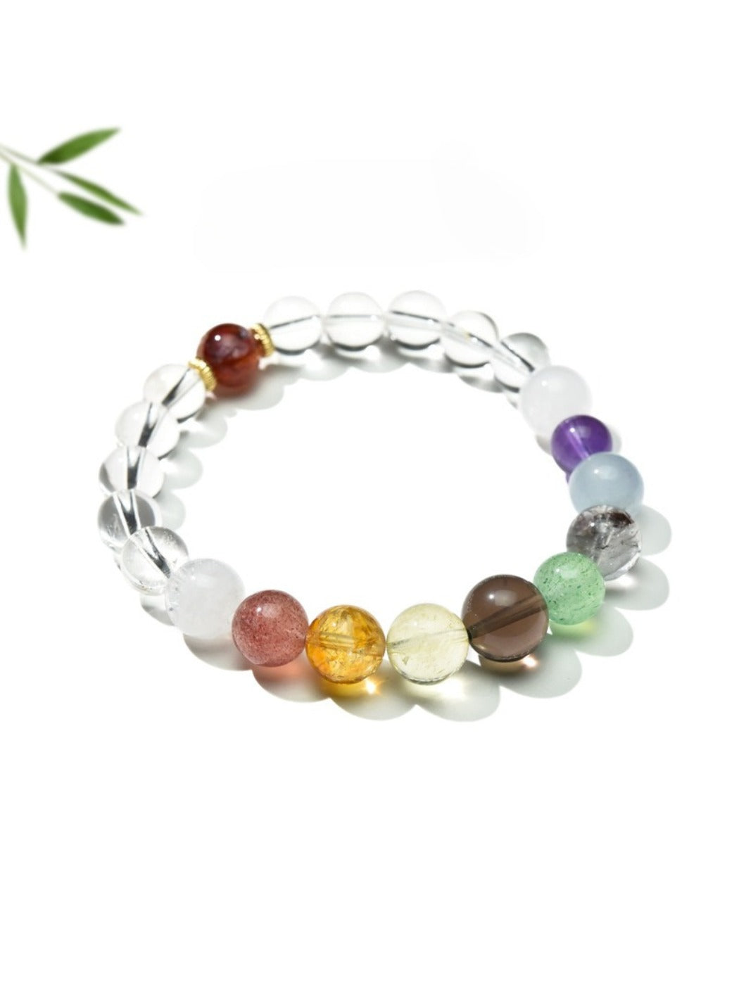 Close-up of Lovra crystal bead bracelet showing smooth round beads and silver links