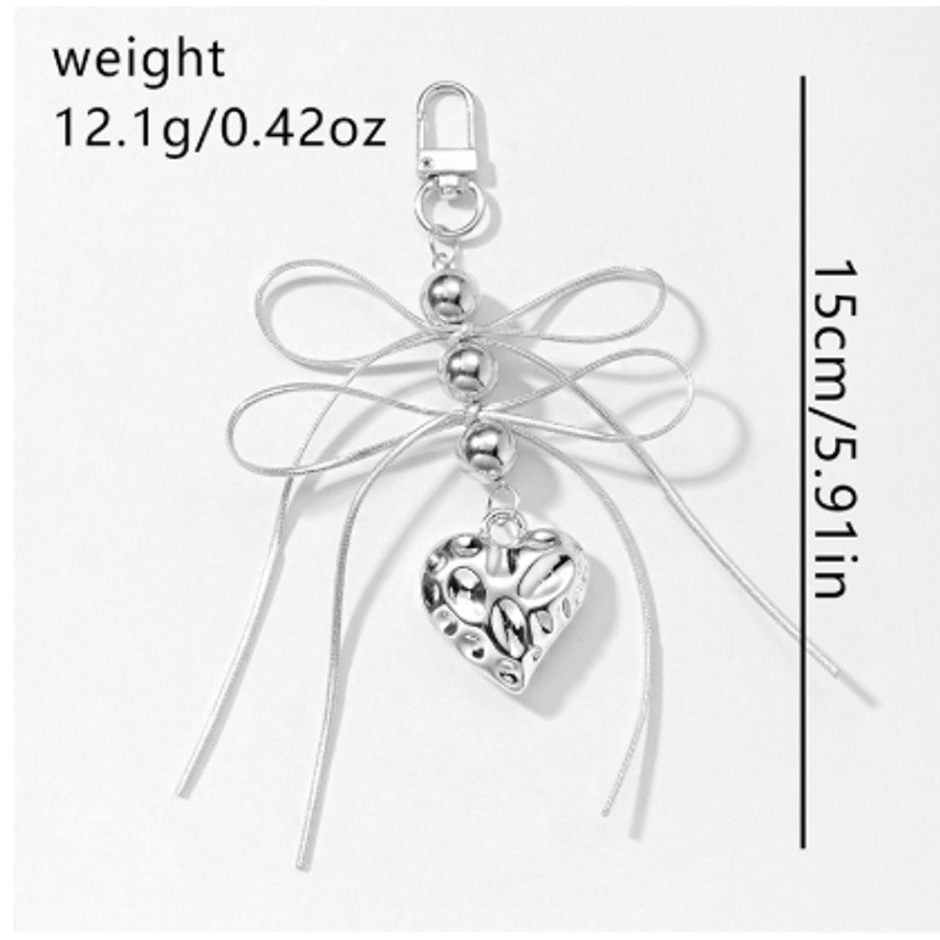 Keypus - Silver Tone Bow and Heart Keychain