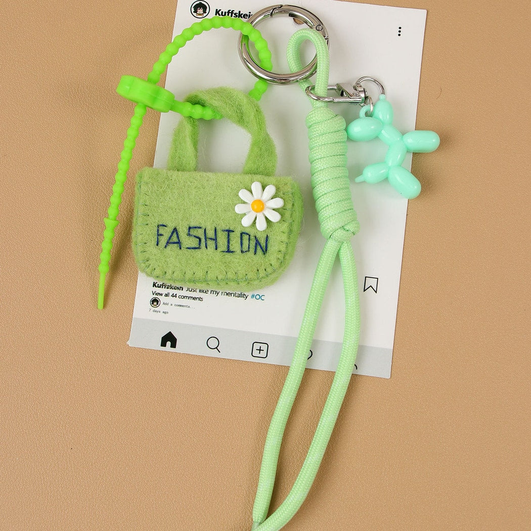Keypus - Floral Mini Bag Cord Detail Alloy Keychain
