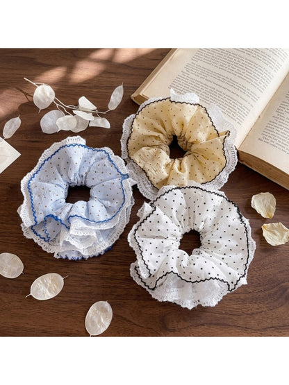 Gifty - Polka Dot Lace Trim Round Scrunchie