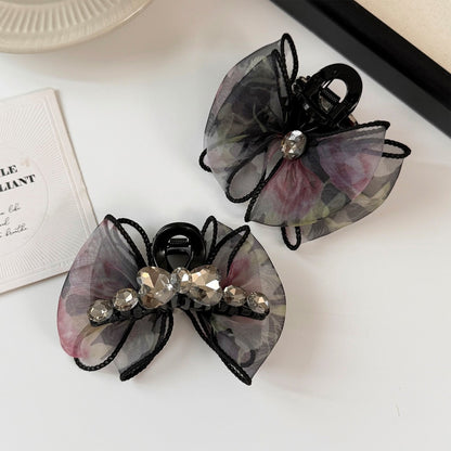 Beau - Mesh Bow Rhinestone Accent Claw Clip
