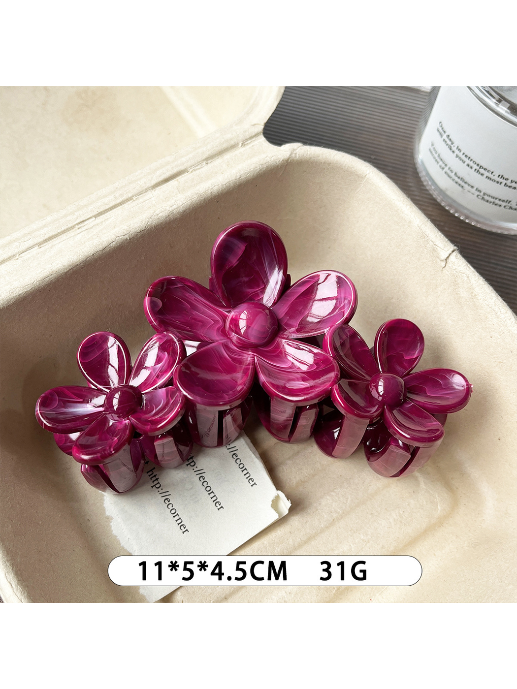 Beau - Marbled Flower Accent Large Plastic Claw Clip