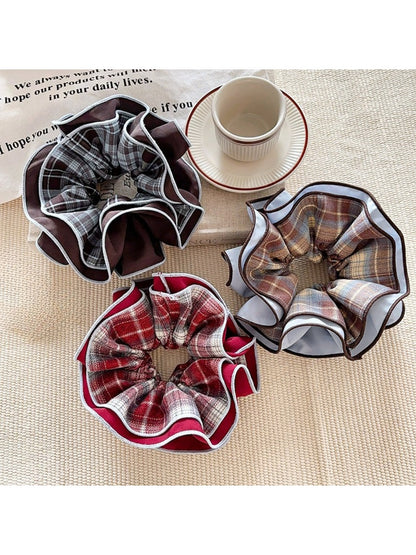 Gifty - Solid Color Plaid Scrunchie Hair Tie