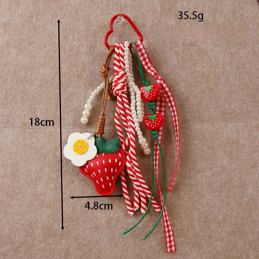 Keypus - Strawberry Bow Ribbon Bag Charm Keychain