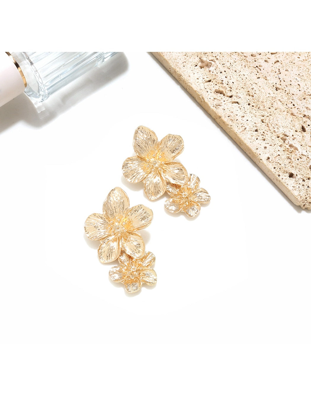 Earedge - Vintage Style Double Flower Dangle Earrings