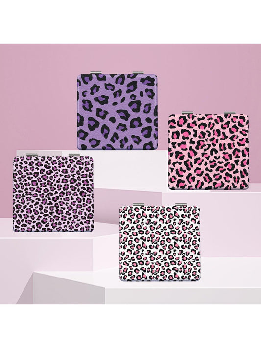 Mirroray - Pink Purple Leopard Print Square Compact Mirror