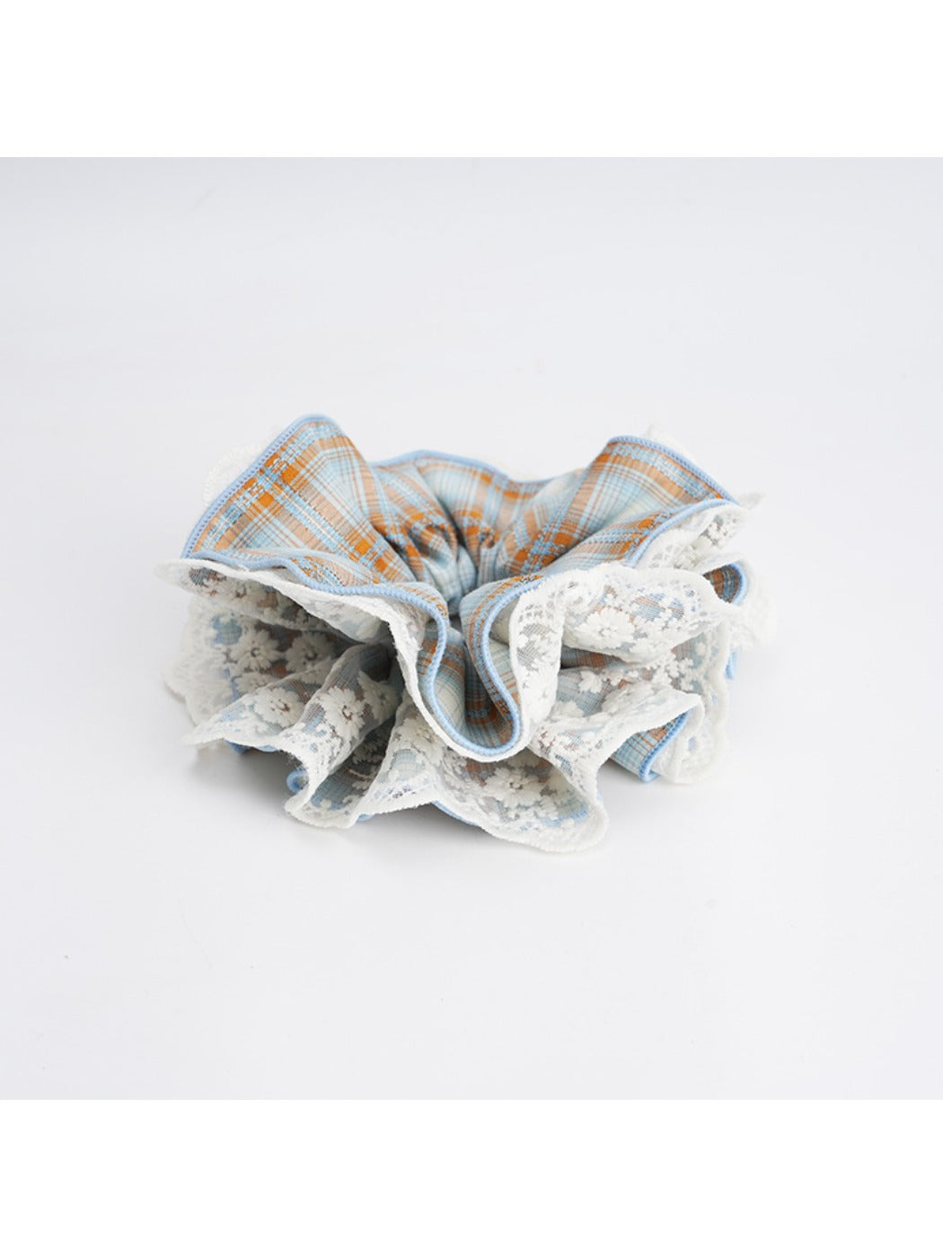 Gifty - Four-Layer Plaid Lace Trim Scrunchie