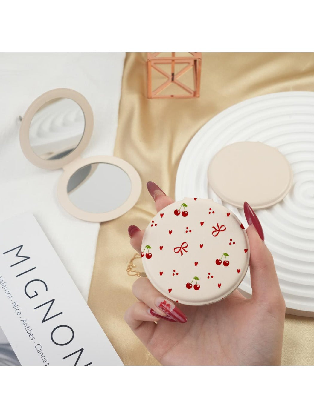 Mirroray - Bow and Cherry Pattern Compact Mirror