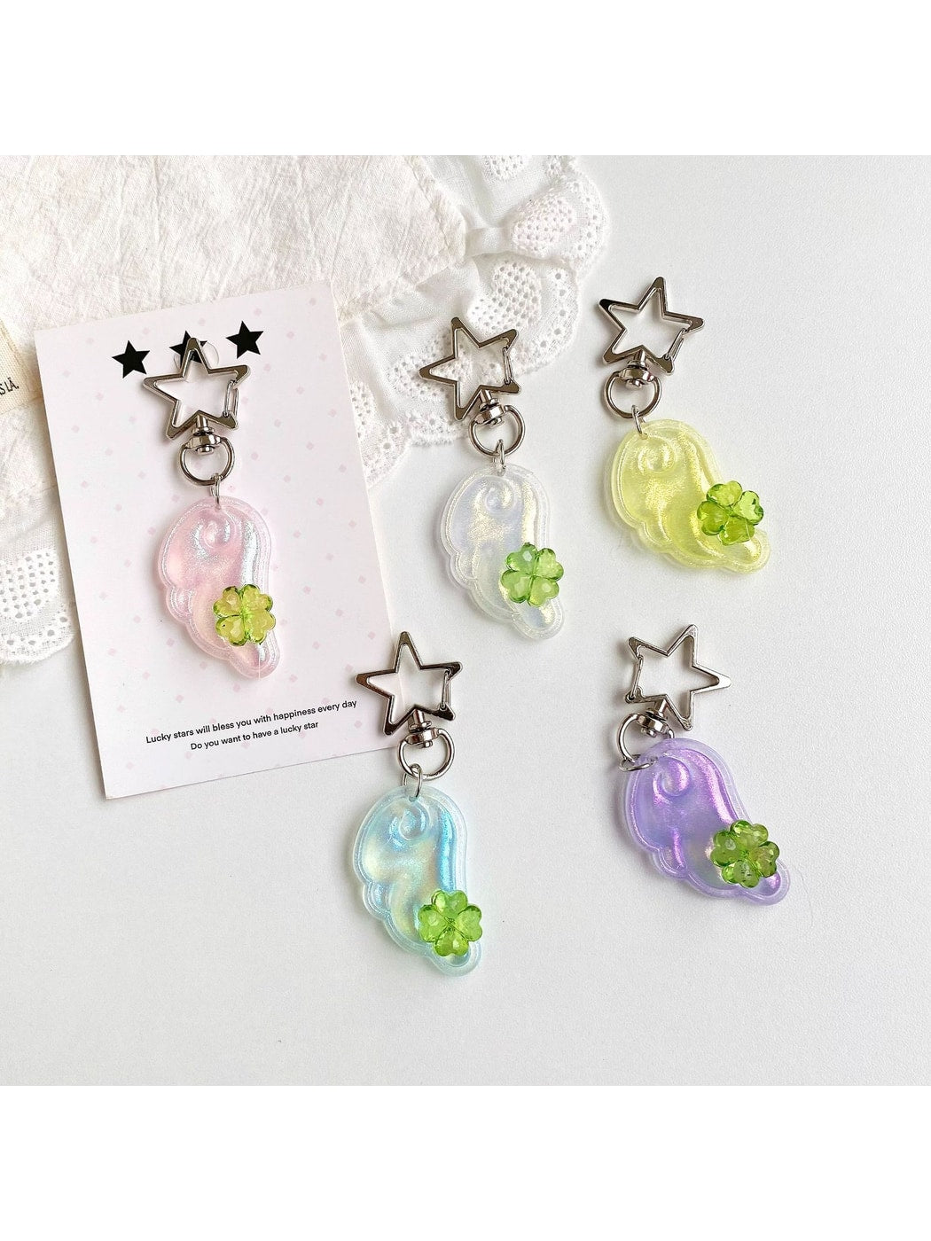 Keypus - Glitter Wing Four Leaf Clover Acrylic Keychain