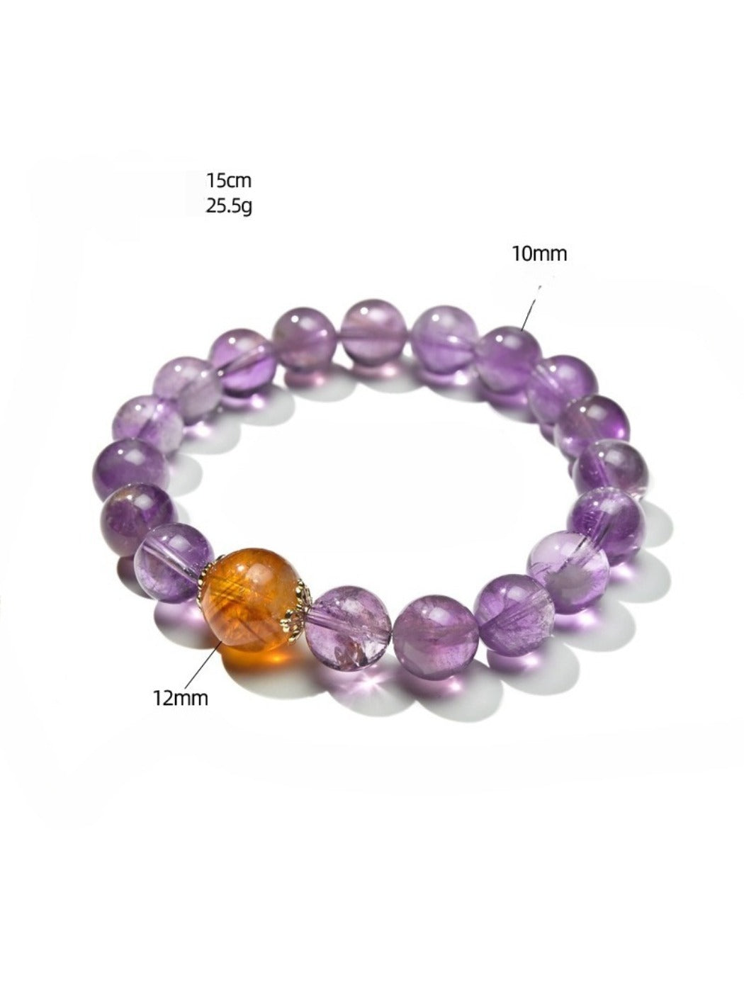 Lovra bracelet featuring alternating purple and white crystal beads displayed flat