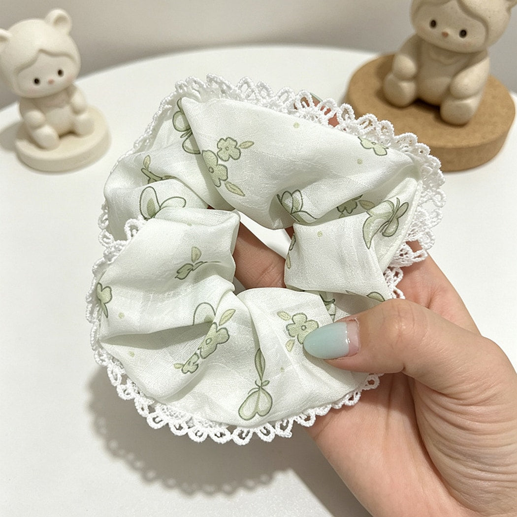 Gifty - Butterfly Pattern Lace Edge Ruffle Scrunchie