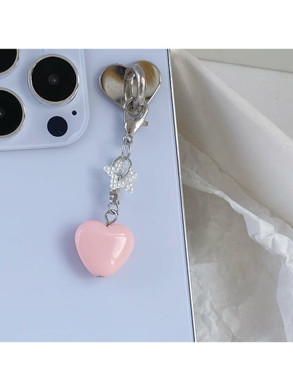Keypus - Beaded Heart Bag Charm Alloy Plastic Keychain