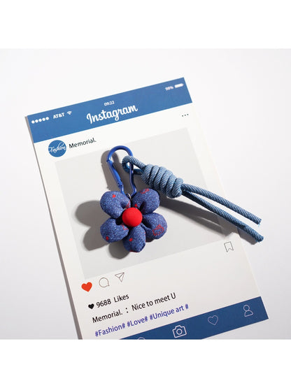 Keypus - Playful Denim Flower Keychain