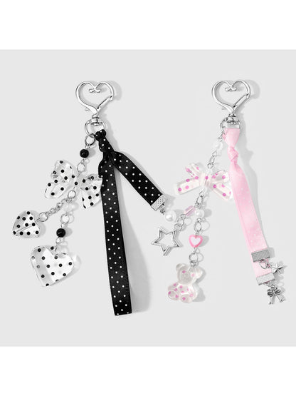 Keypus - Y2K Polka Dot Bow Heart Charm Keychain