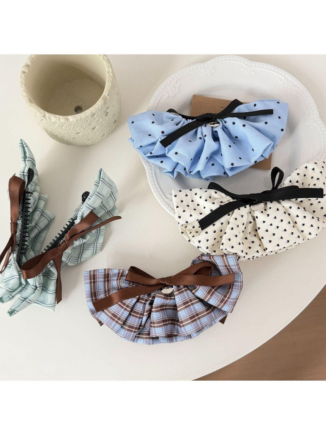 Beau - Pleated Bow Fabric Banana Clip Hair Clip