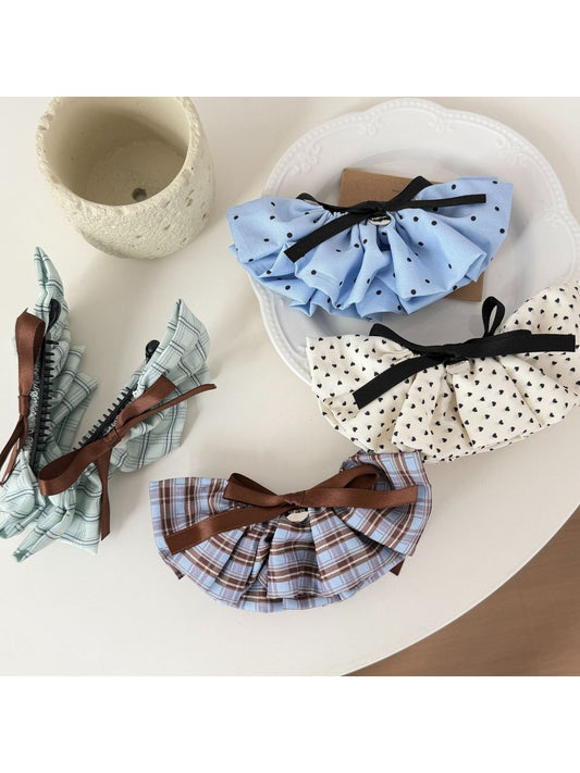 Beau - Pleated Bow Fabric Banana Clip Hair Clip