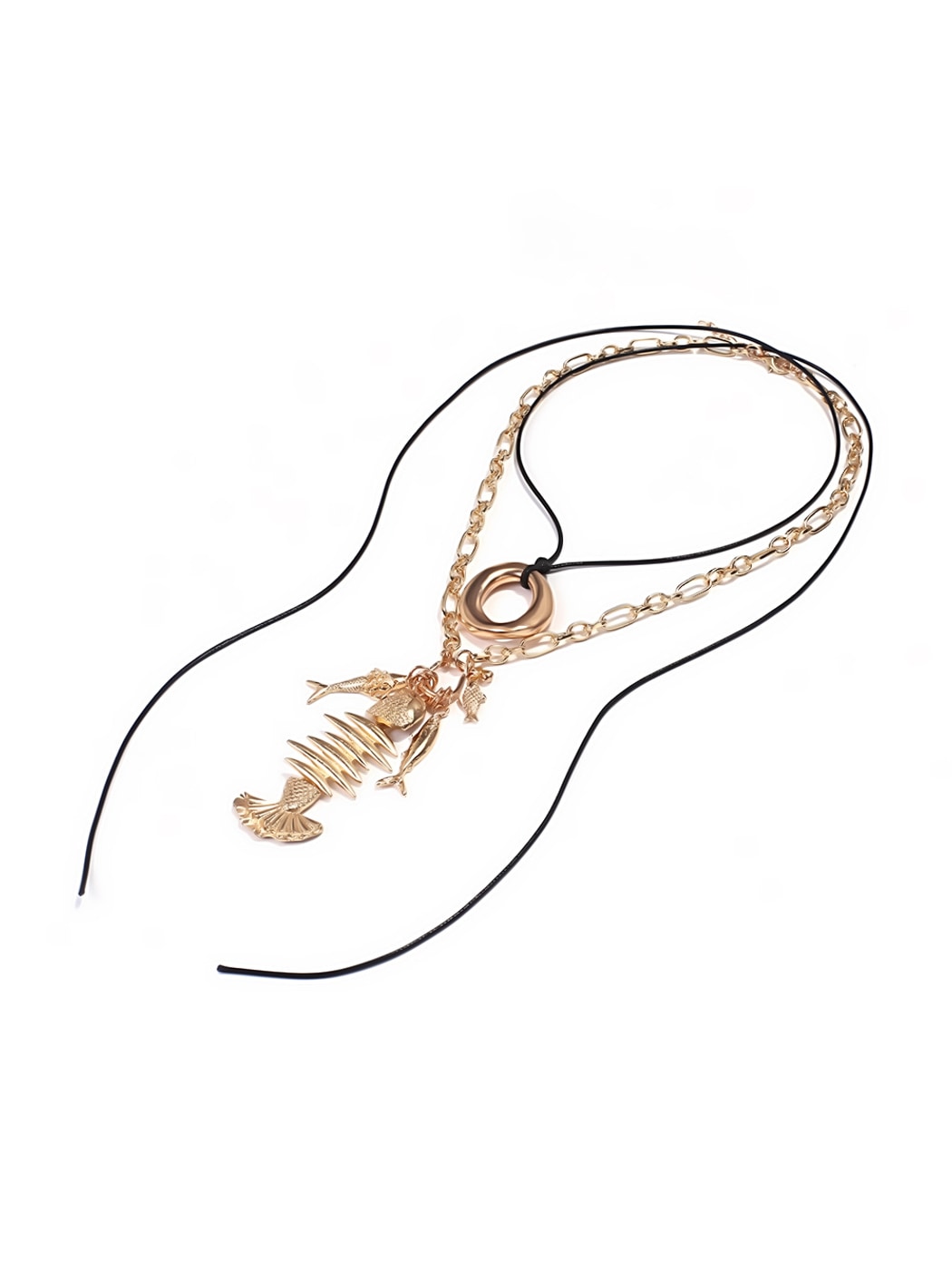 Nozari - Adjustable Fish Bone and Small Fish Necklace