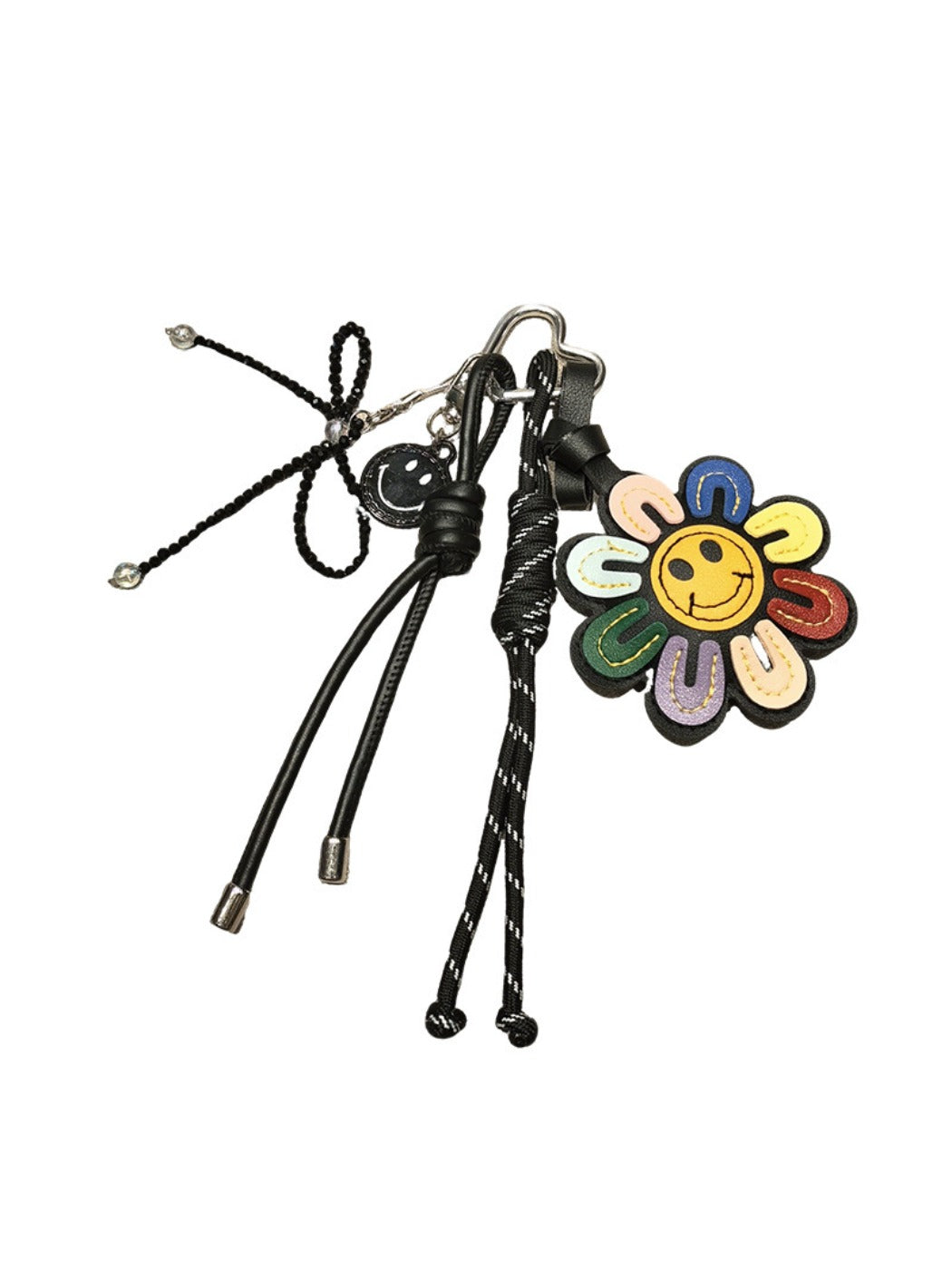 Rainbow sunflower keychain displayed on a white background highlighting its bright colors