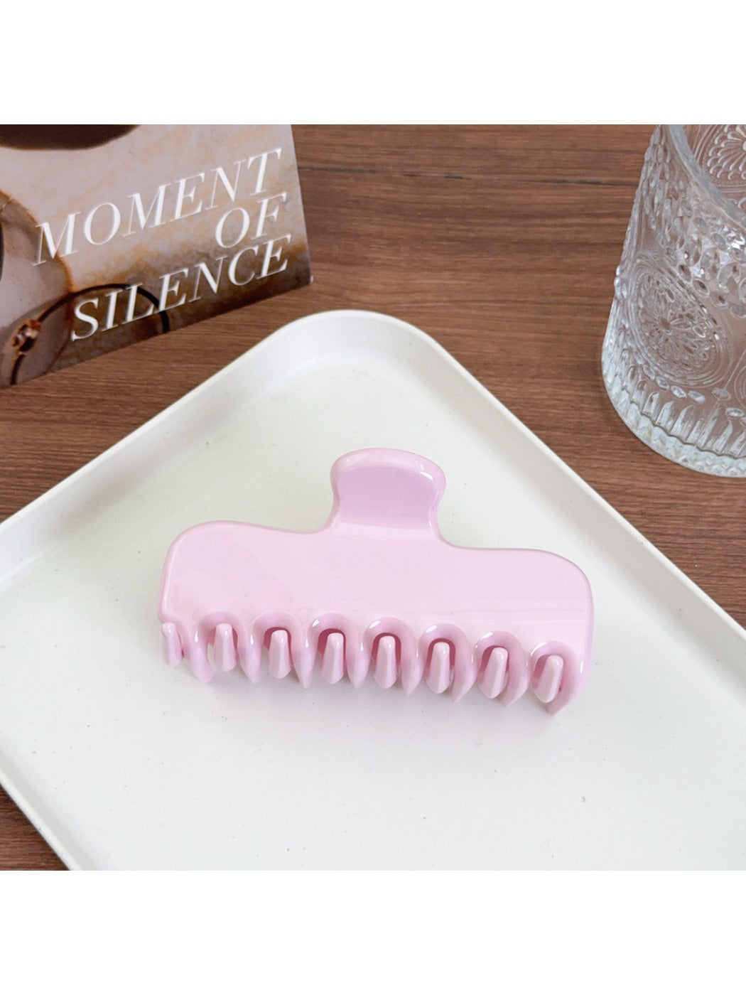 Side view of Beau minimalist square hair claw clip highlighting clasp mechanism