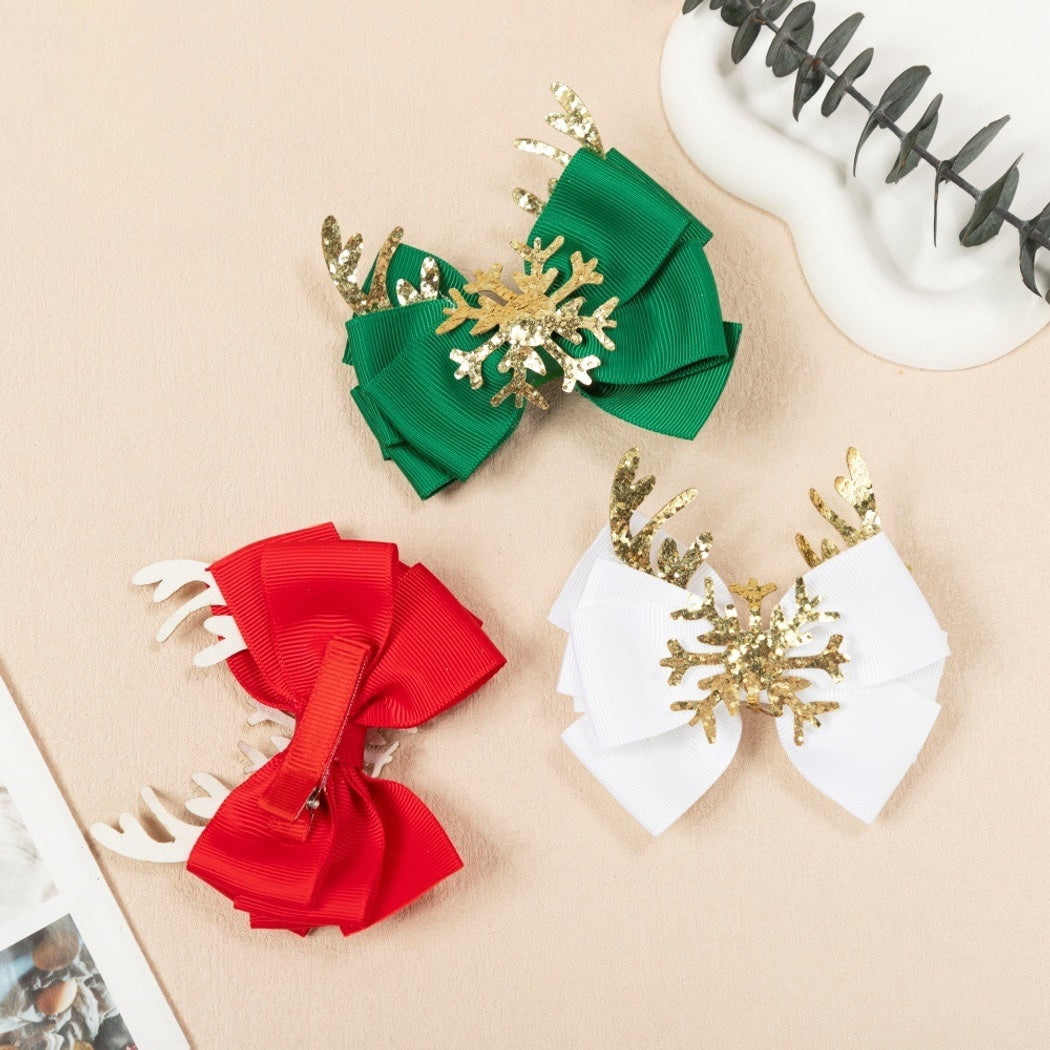 Beau - Christmas Bow Deer Antler Hair Clip