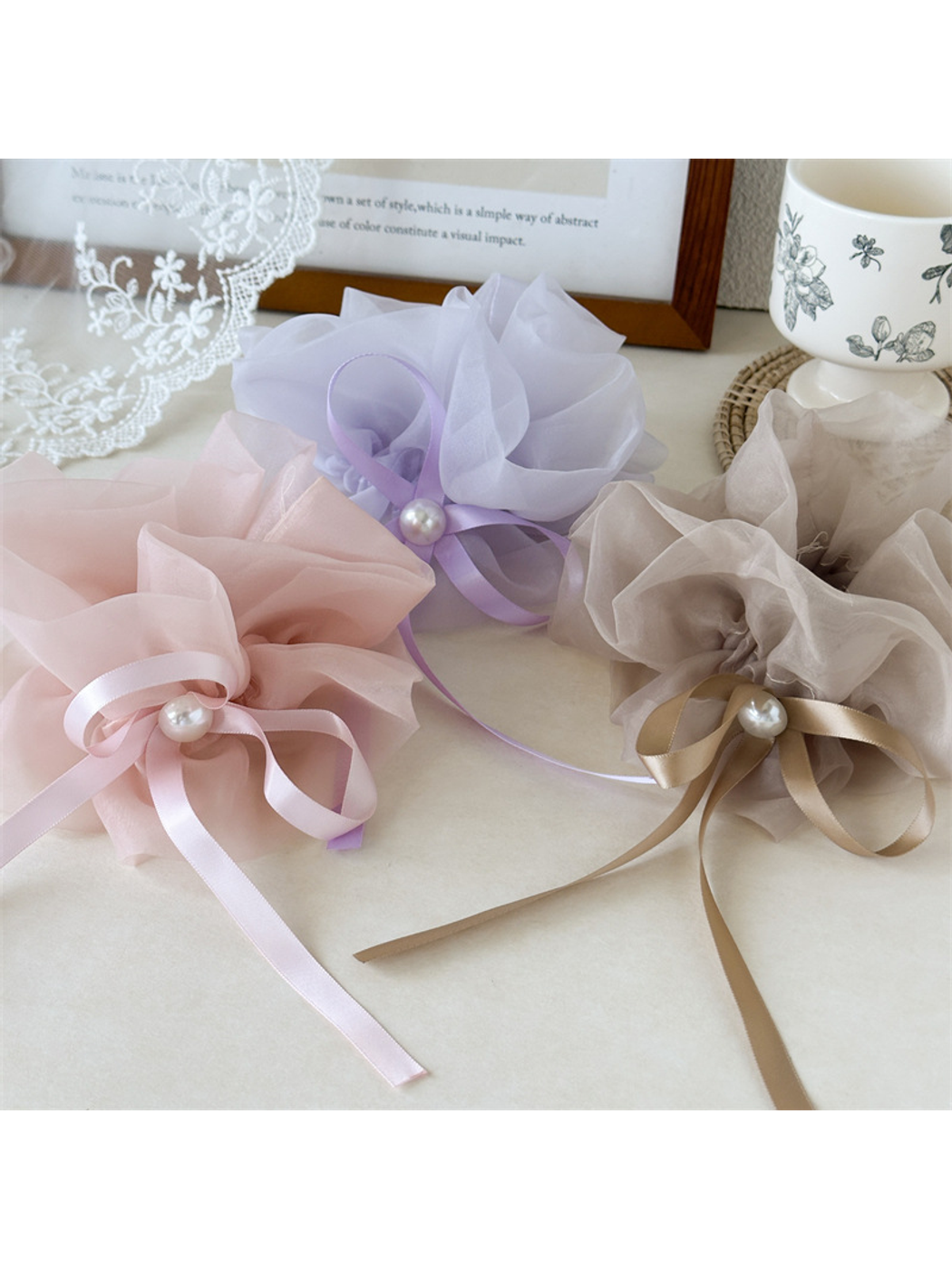 Gifty - Sheer Bow Ribbon Hair Scrunchie