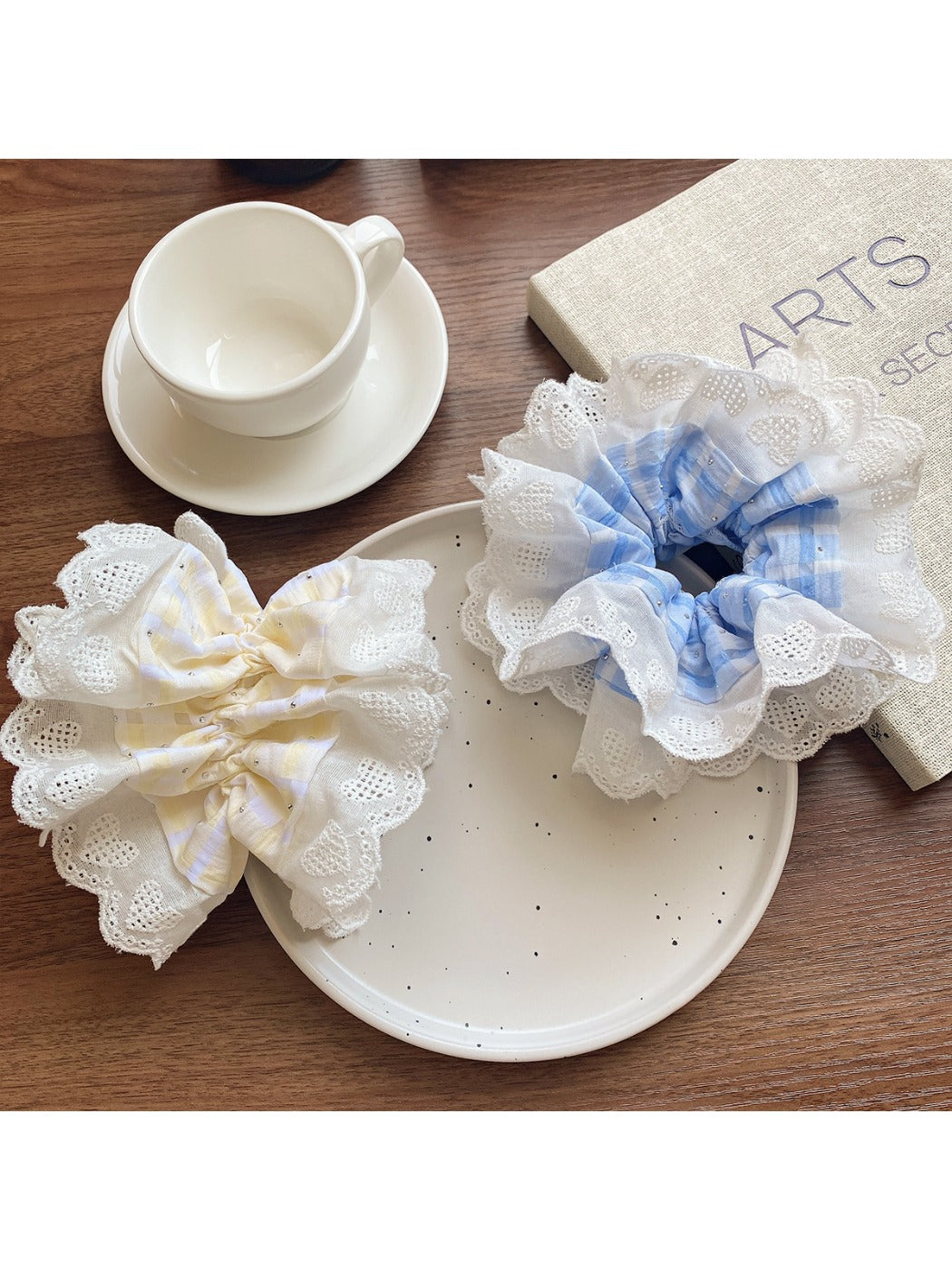 Gifty - Double Layer Plaid Trim Scrunchie
