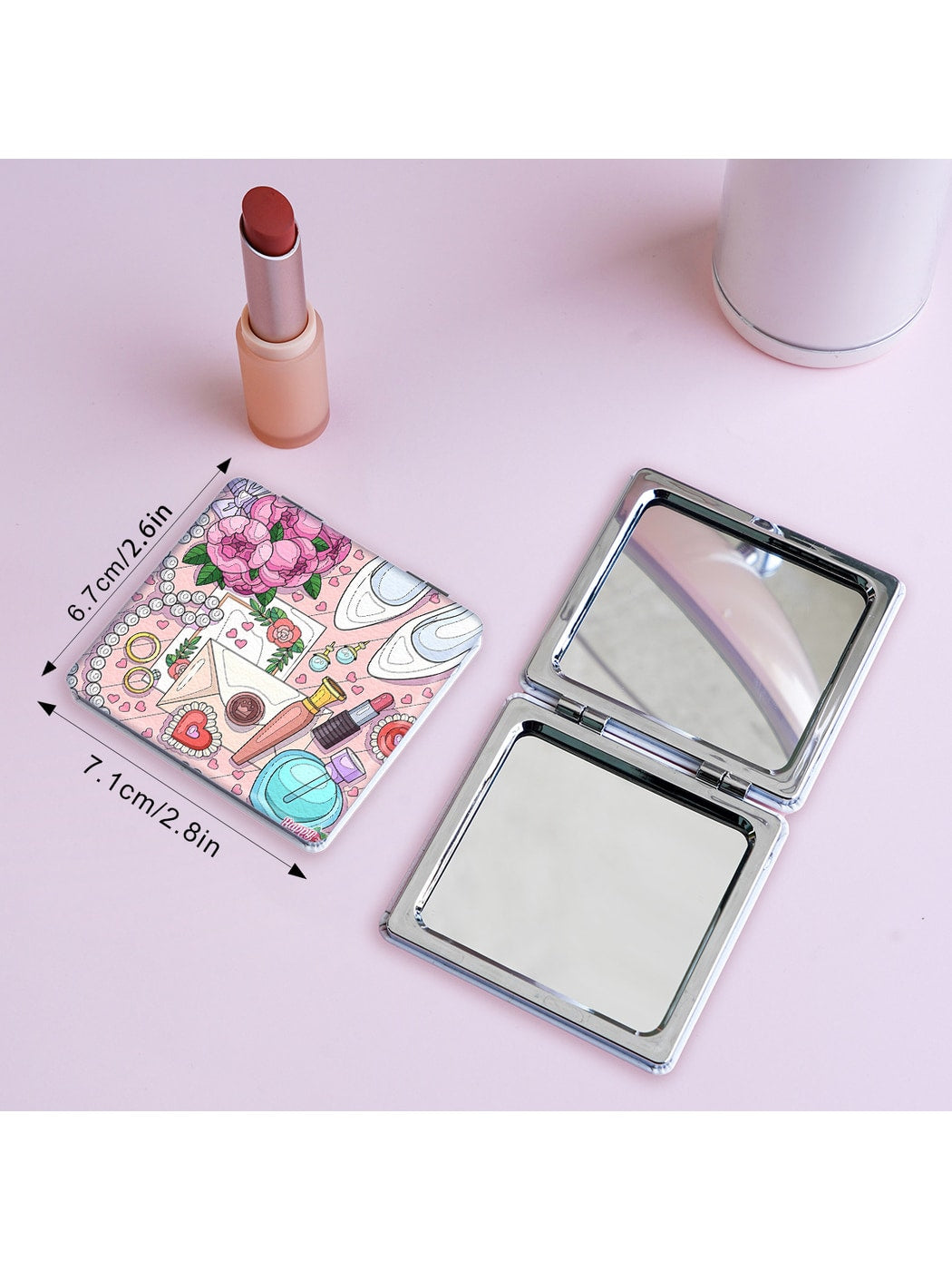 Mirroray - Cartoon Print Foldable PU Glass Compact Mirror