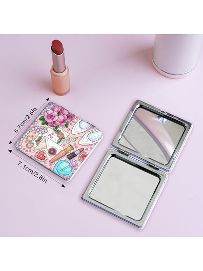Mirroray - Cartoon Print Foldable PU Glass Compact Mirror
